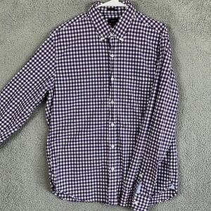 J Crew Shirt Button Down Mens Large Purple White Check Slim Long Sleeve Casual